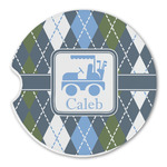Blue Argyle Sandstone Car Coaster - Single (Personalized)