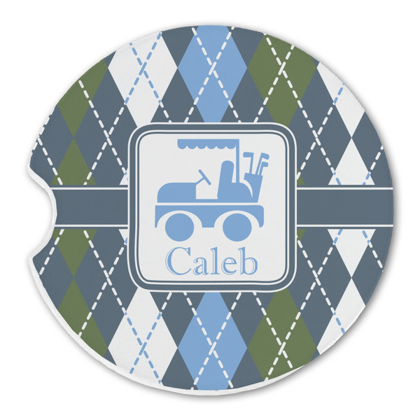 Blue Argyle Sandstone Car Coaster - Single