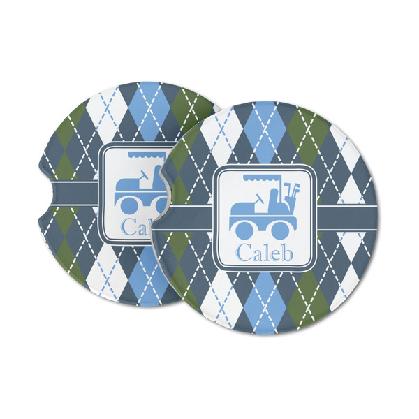 Custom Blue Argyle Sandstone Car Coasters (Personalized)