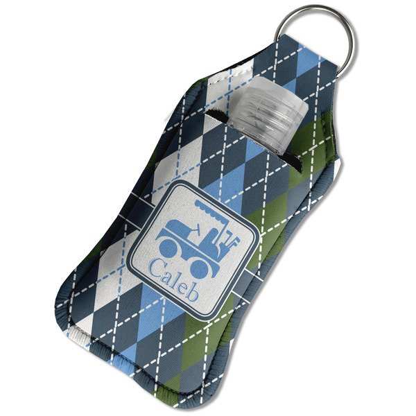 Blue Argyle Sanitizer Holder Keychain - Large in Case