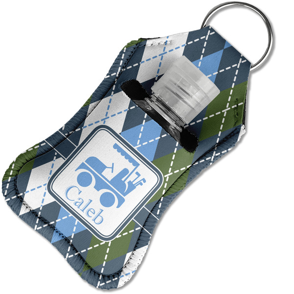 Blue Argyle Sanitizer Holder Keychain - Small in Case