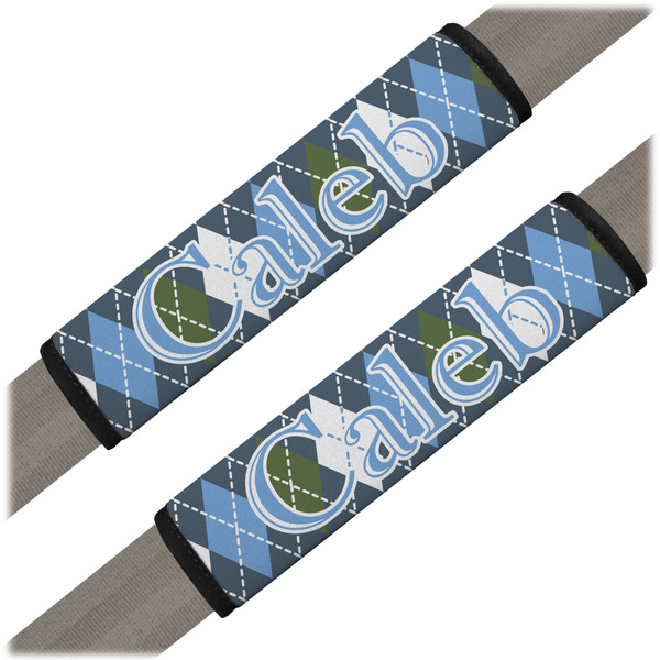 Custom Blue Argyle Seat Belt Covers (Set of 2) (Personalized)