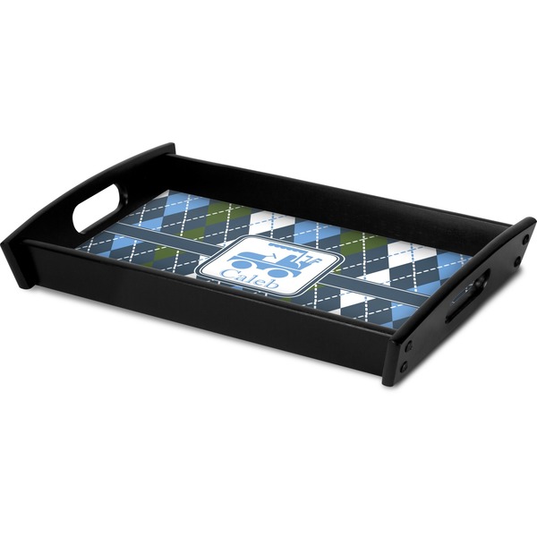 Blue Argyle Serving Tray Black - Corner