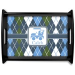 Blue Argyle Black Wooden Tray - Large (Personalized)