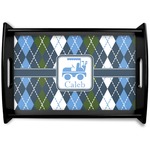 Blue Argyle Black Wooden Tray - Small (Personalized)