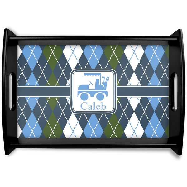 Custom Blue Argyle Black Wooden Tray - Small (Personalized)