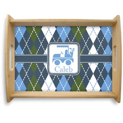 Blue Argyle Natural Wooden Tray - Large (Personalized)
