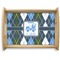 Blue Argyle Natural Wooden Tray - Large (Personalized)