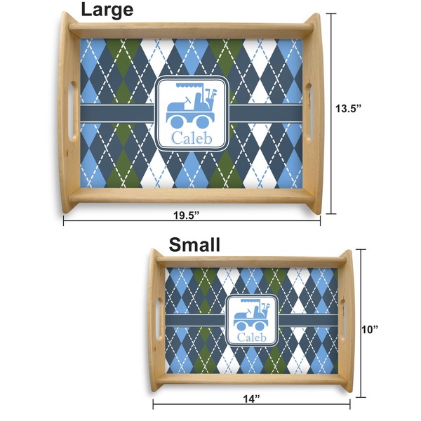 Blue Argyle Serving Tray Wood Sizes