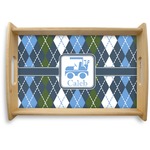 Blue Argyle Natural Wooden Tray - Small (Personalized)