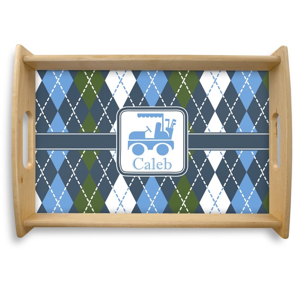 Custom Blue Argyle Natural Wooden Tray - Small (Personalized)