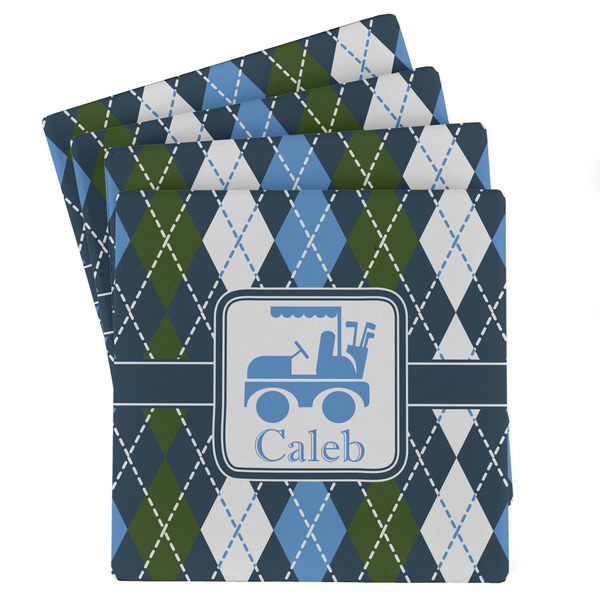 Custom Blue Argyle Absorbent Stone Coasters - Set of 4 (Personalized)