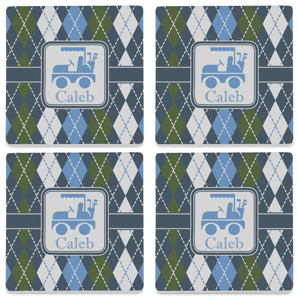 Blue Argyle Set of 4 Sandstone Coasters - See All 4 View