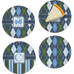 Blue Argyle Set of 4 Glass Appetizer / Dessert Plate 8" (Personalized)