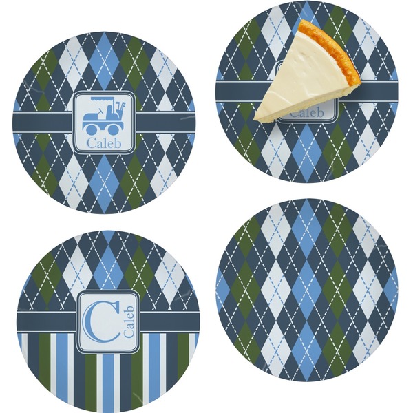 Custom Blue Argyle Set of 4 Glass Appetizer / Dessert Plate 8" (Personalized)
