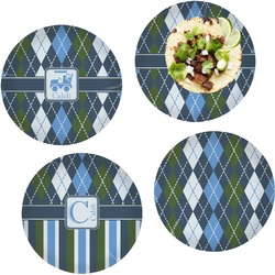 Blue Argyle Set of 4 Glass Lunch / Dinner Plate 10" (Personalized)