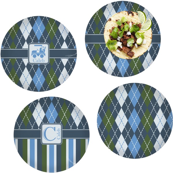 Custom Blue Argyle Set of 4 Glass Lunch / Dinner Plate 10" (Personalized)
