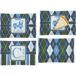 Blue Argyle Set of 4 Glass Rectangular Appetizer / Dessert Plate (Personalized)