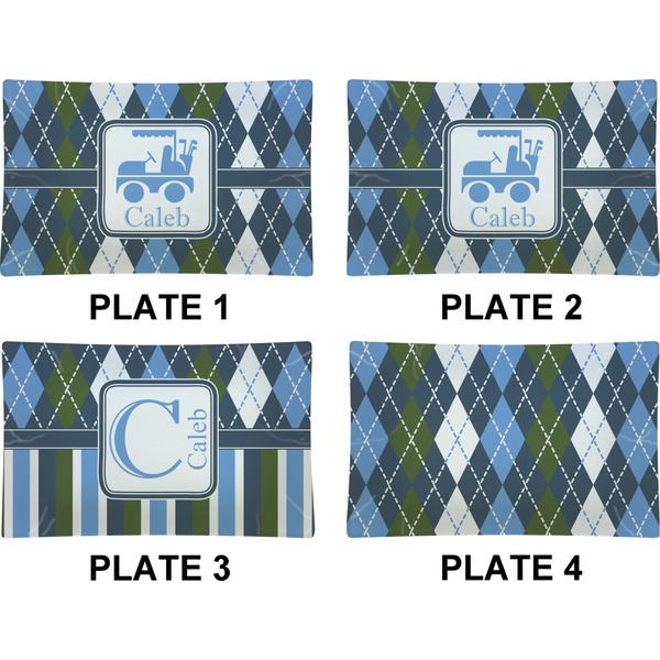 Blue Argyle Set of Rectangular Dinner Plates (Approval)