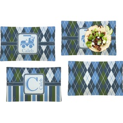 Blue Argyle Set of 4 Glass Rectangular Lunch / Dinner Plate (Personalized)