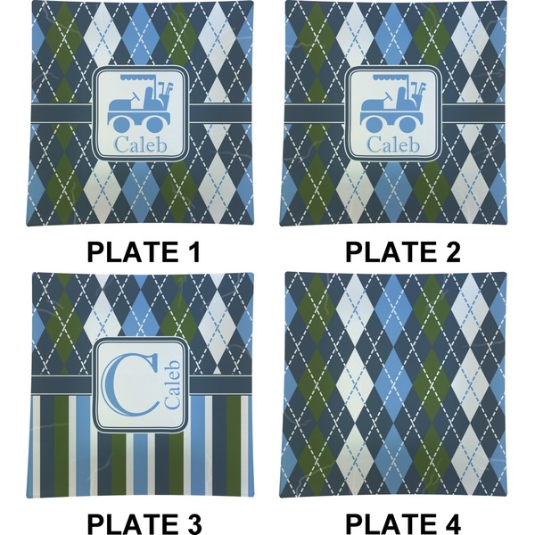 Blue Argyle Set of Square Dinner Plates (Approval)