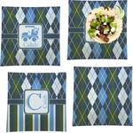 Blue Argyle Set of 4 Glass Square Lunch / Dinner Plate 9.5" (Personalized)