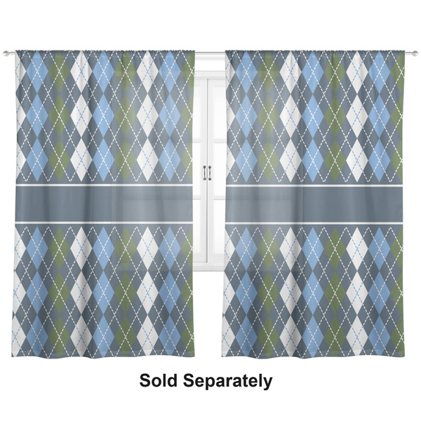 Blue Argyle Sheer Curtains Double
