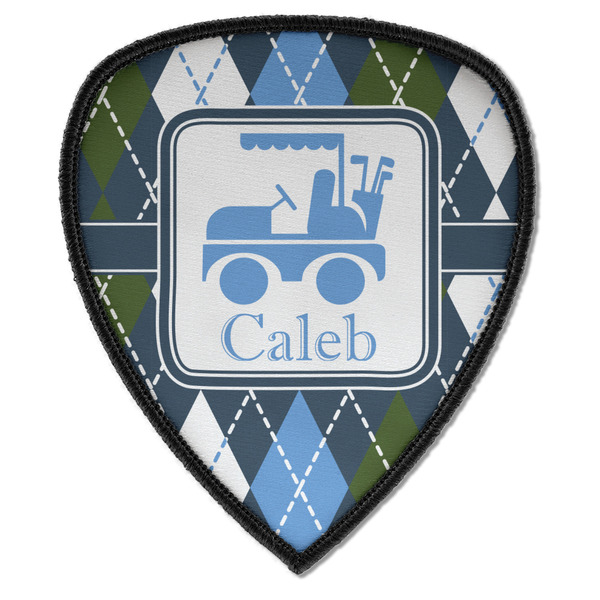 Custom Blue Argyle Iron on Shield Patch A w/ Name or Text