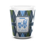 Blue Argyle Ceramic Shot Glass - 1.5 oz - White - Single (Personalized)