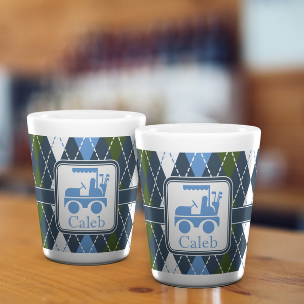 Blue Argyle Shot Glass - White - LIFESTYLE