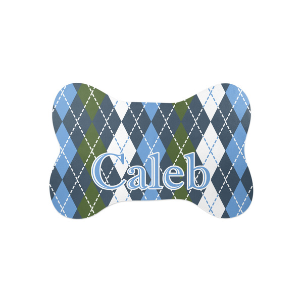 Custom Blue Argyle Bone Shaped Dog Food Mat (Small) (Personalized)