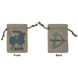Blue Argyle Small Burlap Gift Bag - Front & Back (Personalized)
