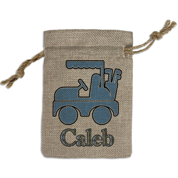 Custom Blue Argyle Small Burlap Gift Bag - Front (Personalized)
