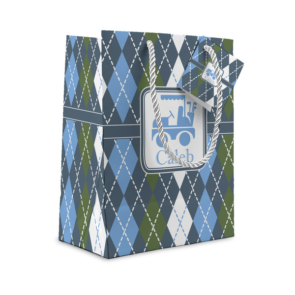 Custom Blue Argyle Small Gift Bag (Personalized)