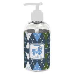 Blue Argyle Plastic Soap / Lotion Dispenser (8 oz - Small - White) (Personalized)