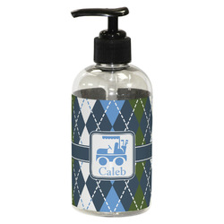 Blue Argyle Plastic Soap / Lotion Dispenser (8 oz - Small - Black) (Personalized)