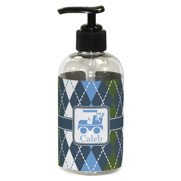 Custom Blue Argyle Plastic Soap / Lotion Dispenser (8 oz - Small - Black) (Personalized)