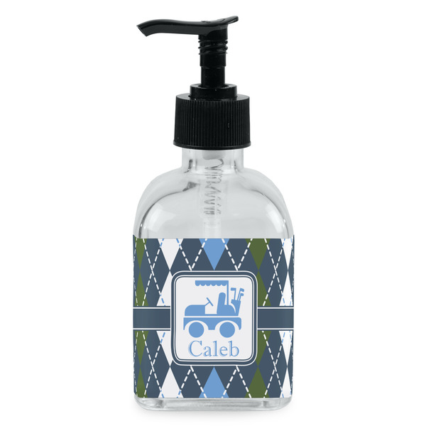 Custom Blue Argyle Glass Soap & Lotion Bottle - Single Bottle (Personalized)