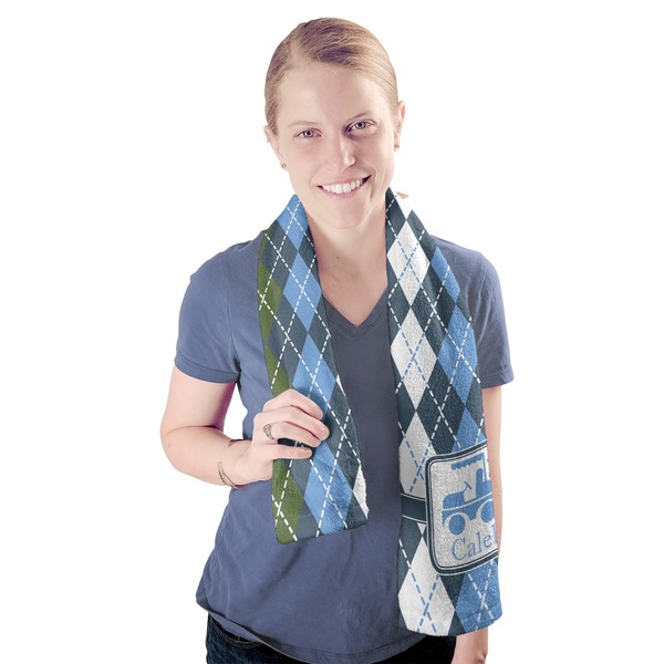 Blue Argyle Sport Towel - Exercise use - Model
