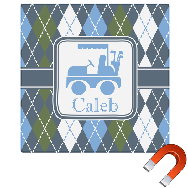 Custom Blue Argyle Square Car Magnet - 6" (Personalized)