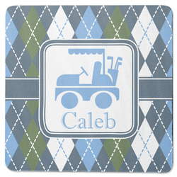 Blue Argyle Square Rubber Backed Coaster (Personalized)