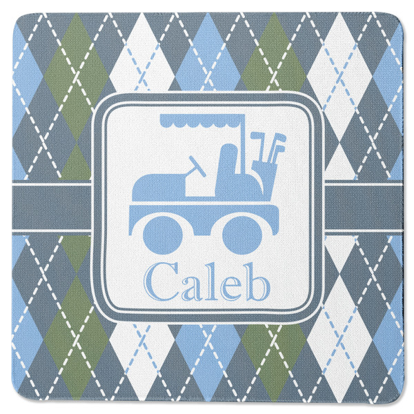 Custom Blue Argyle Square Rubber Backed Coaster (Personalized)