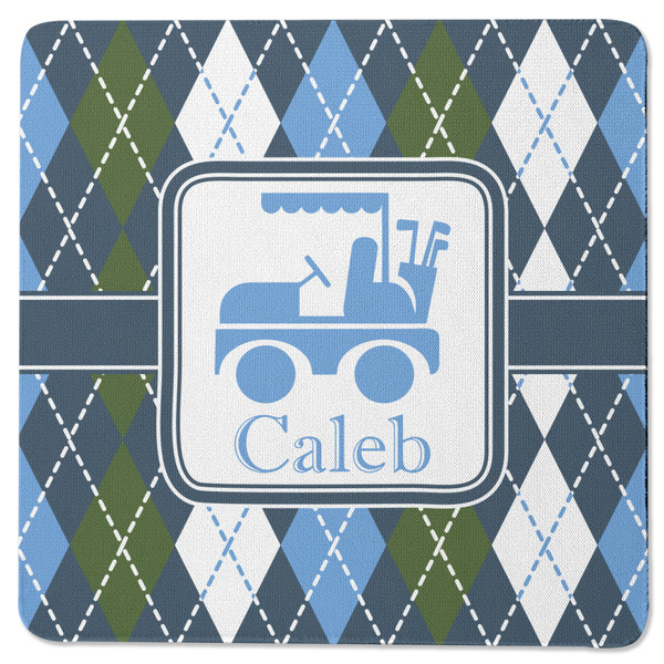 Blue Argyle Square Coaster Rubber Back - Single