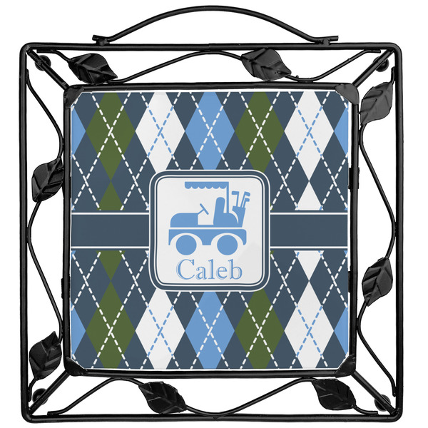 Custom Blue Argyle Square Trivet (Personalized)