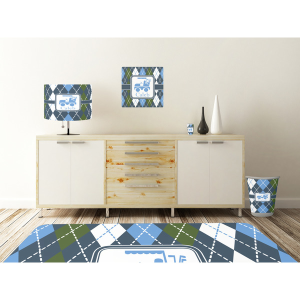Blue Argyle Square Wall Decal Wooden Desk