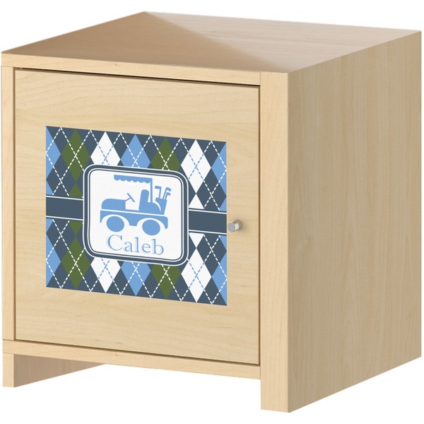 Blue Argyle Square Wall Decal on Wooden Cabinet