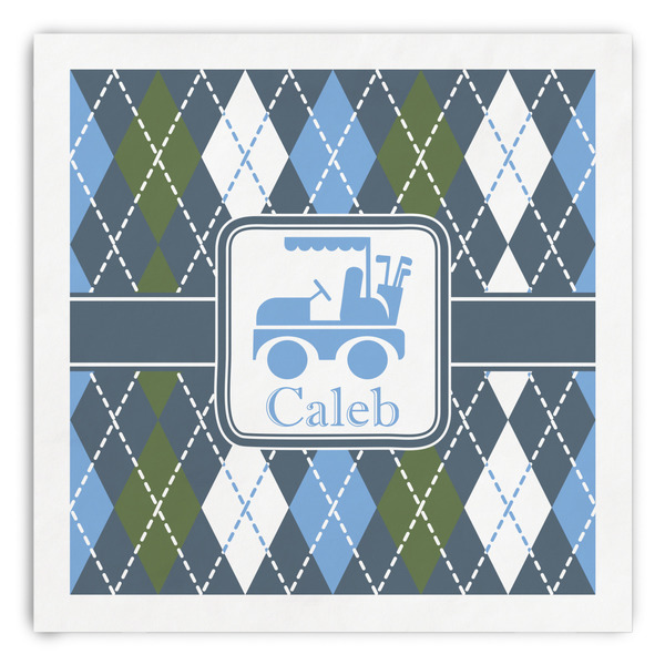 Custom Blue Argyle Paper Dinner Napkins (Personalized)