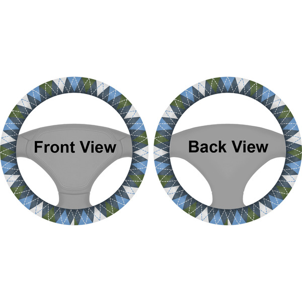 Blue Argyle Steering Wheel Cover- Front and Back