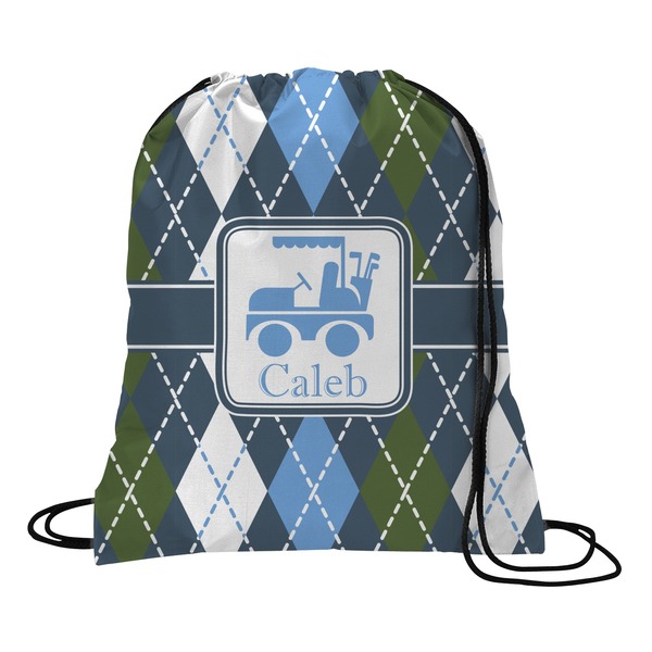 Custom Blue Argyle Drawstring Backpack (Personalized)