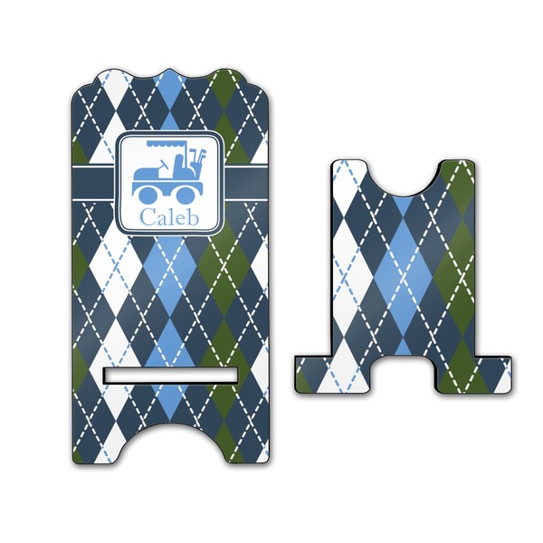 Blue Argyle Stylized Phone Stand - Front & Back - Large